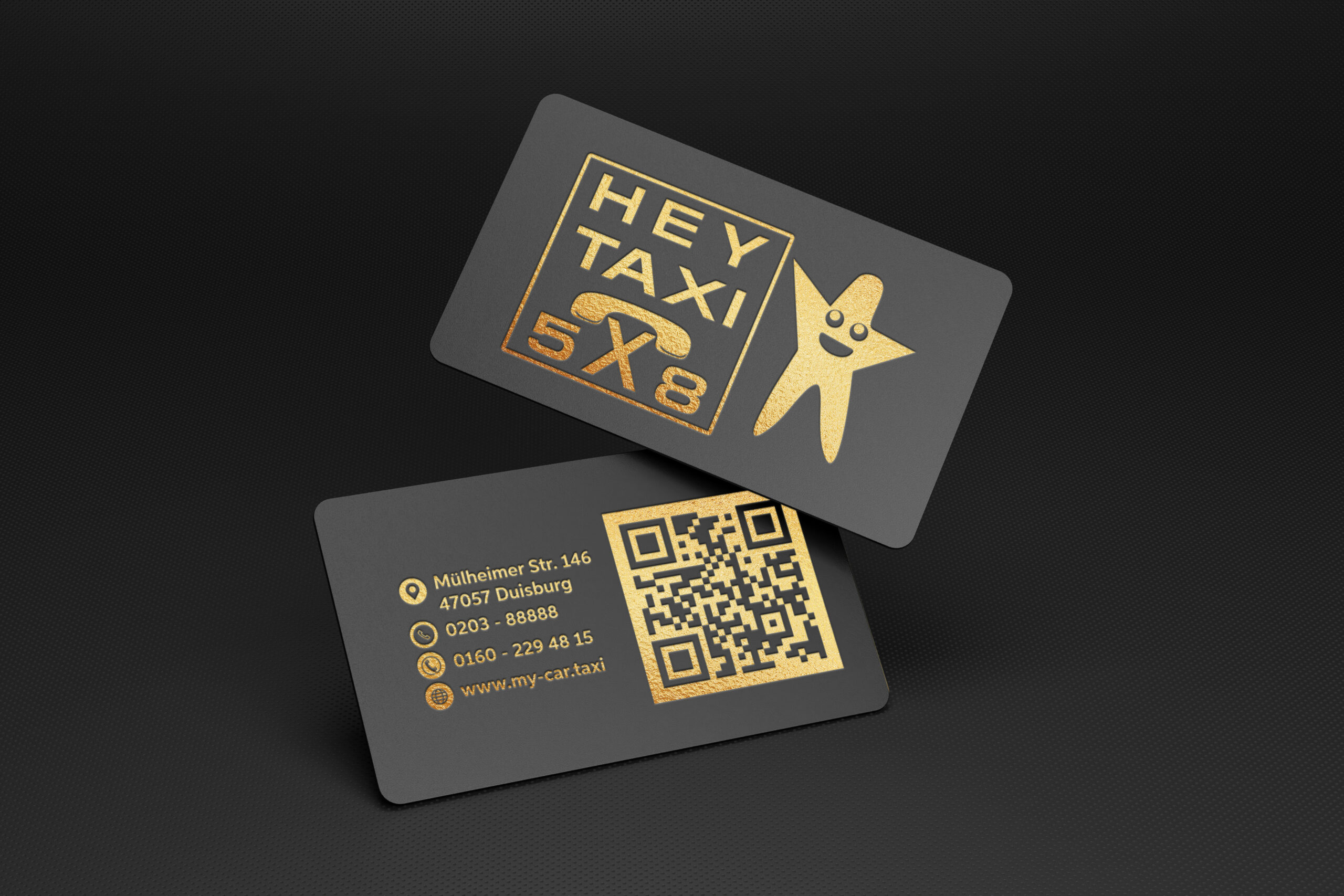 Luxury black business card logo mockup with gold and debossed effect
